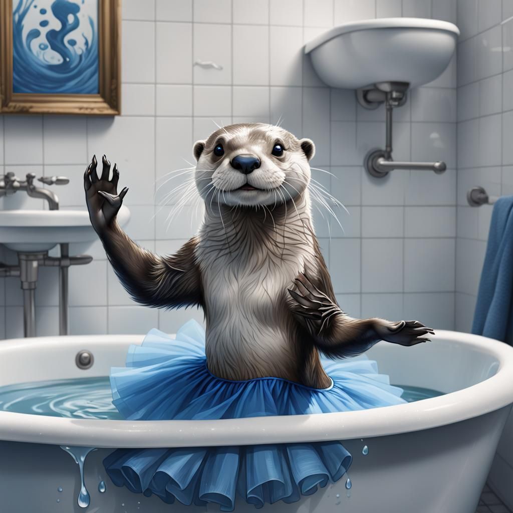 Otter in Tutu Dances: Modern Ink Painting