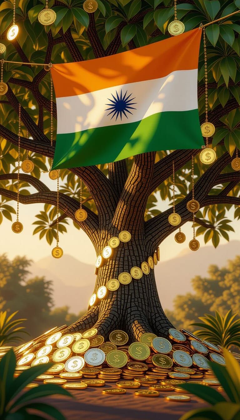 Prosperous Tree with Flag Colors and Wealth