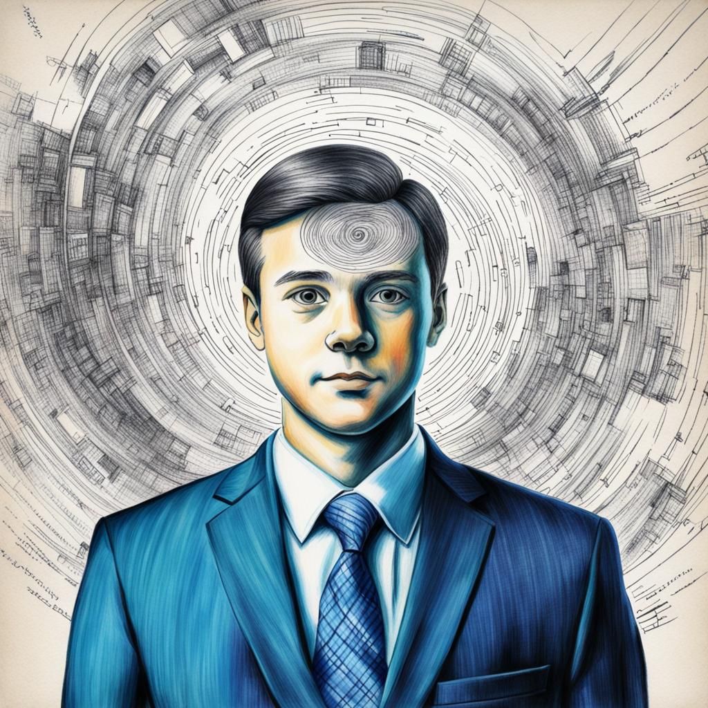 Inner Child Crayon Drawing in Business Suit Photo