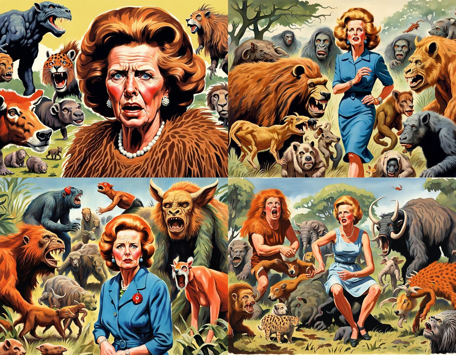 Margaret Thatcher as Cavewoman in Ladybird Style