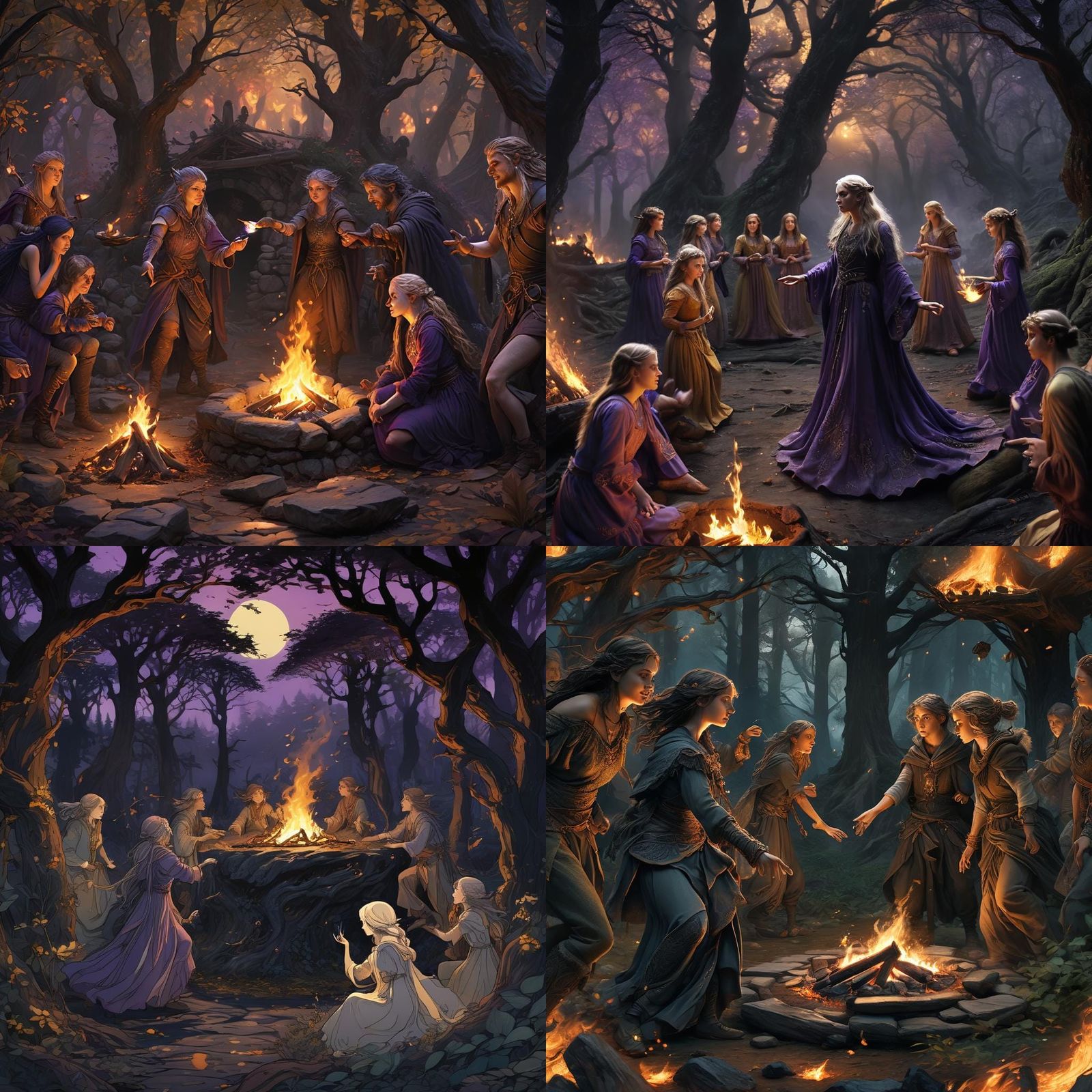 Hobbits and Elves Dancing: Dark Fantasy Art