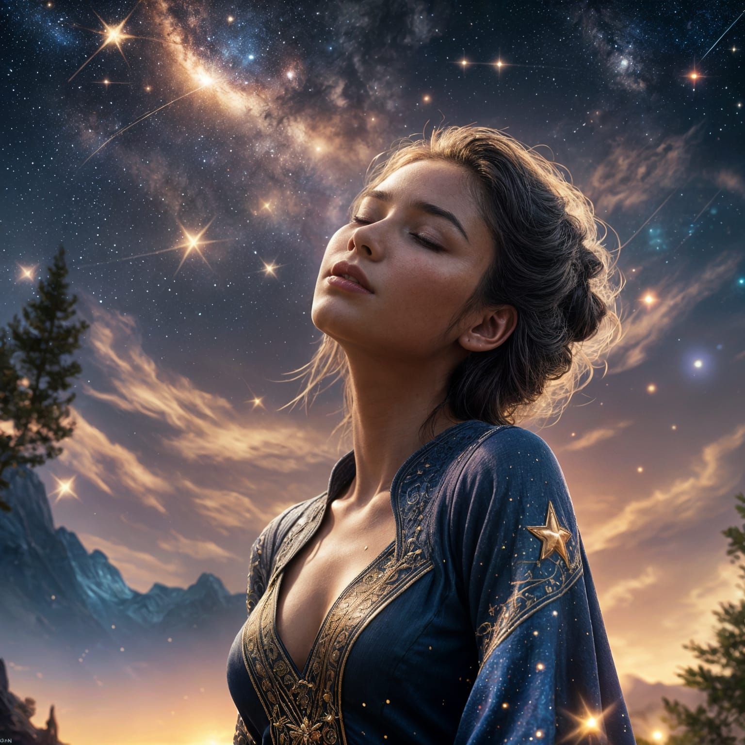 Woman with Stars: Detailed Fantasy Concept Art