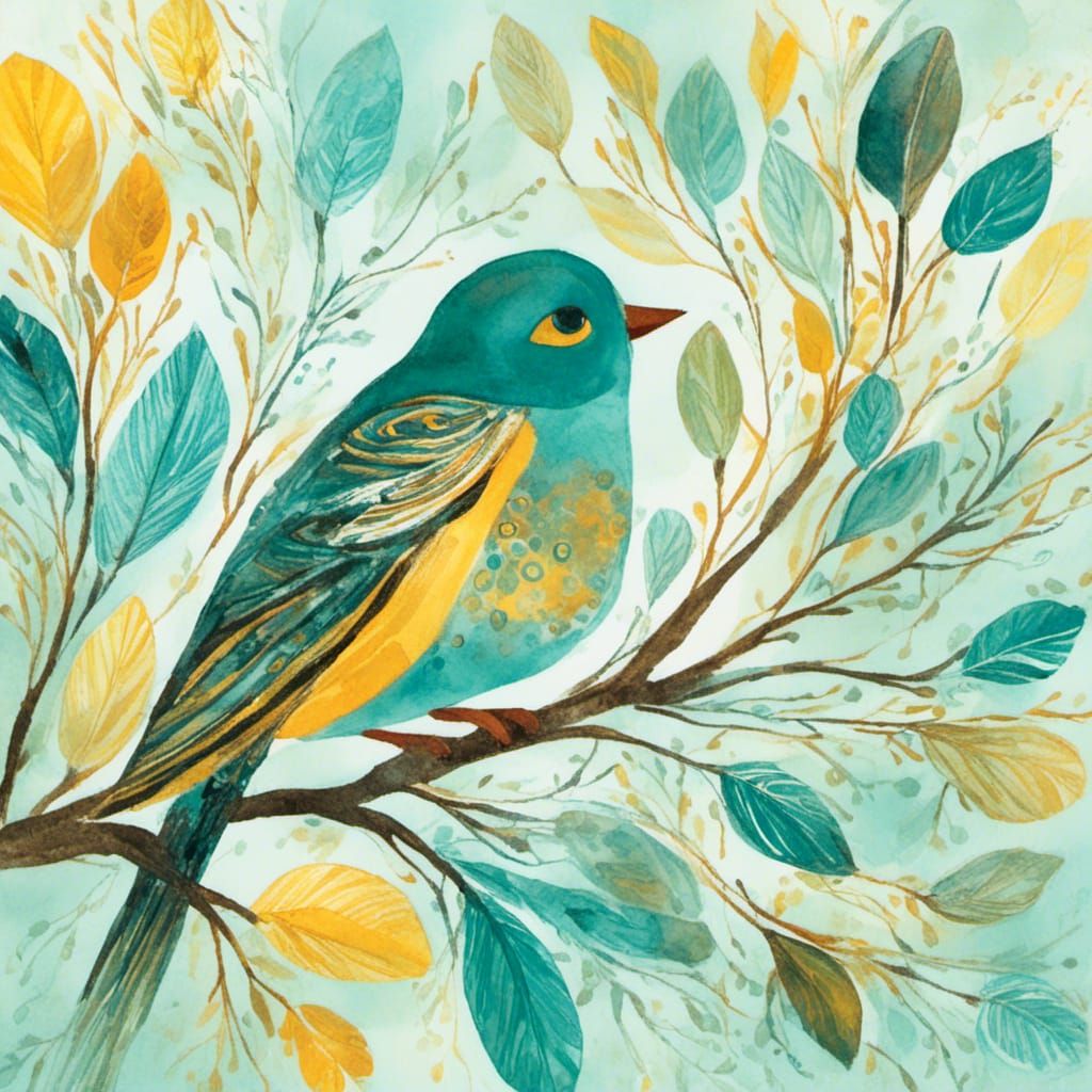 Vibrant Bird Portrait in Whimsical Watercolor Style