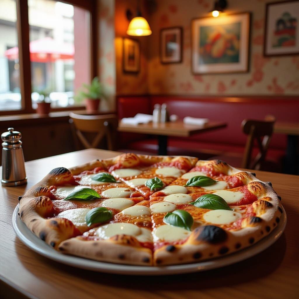 Delicious Pizza in Cozy Italian Restaurant Setting