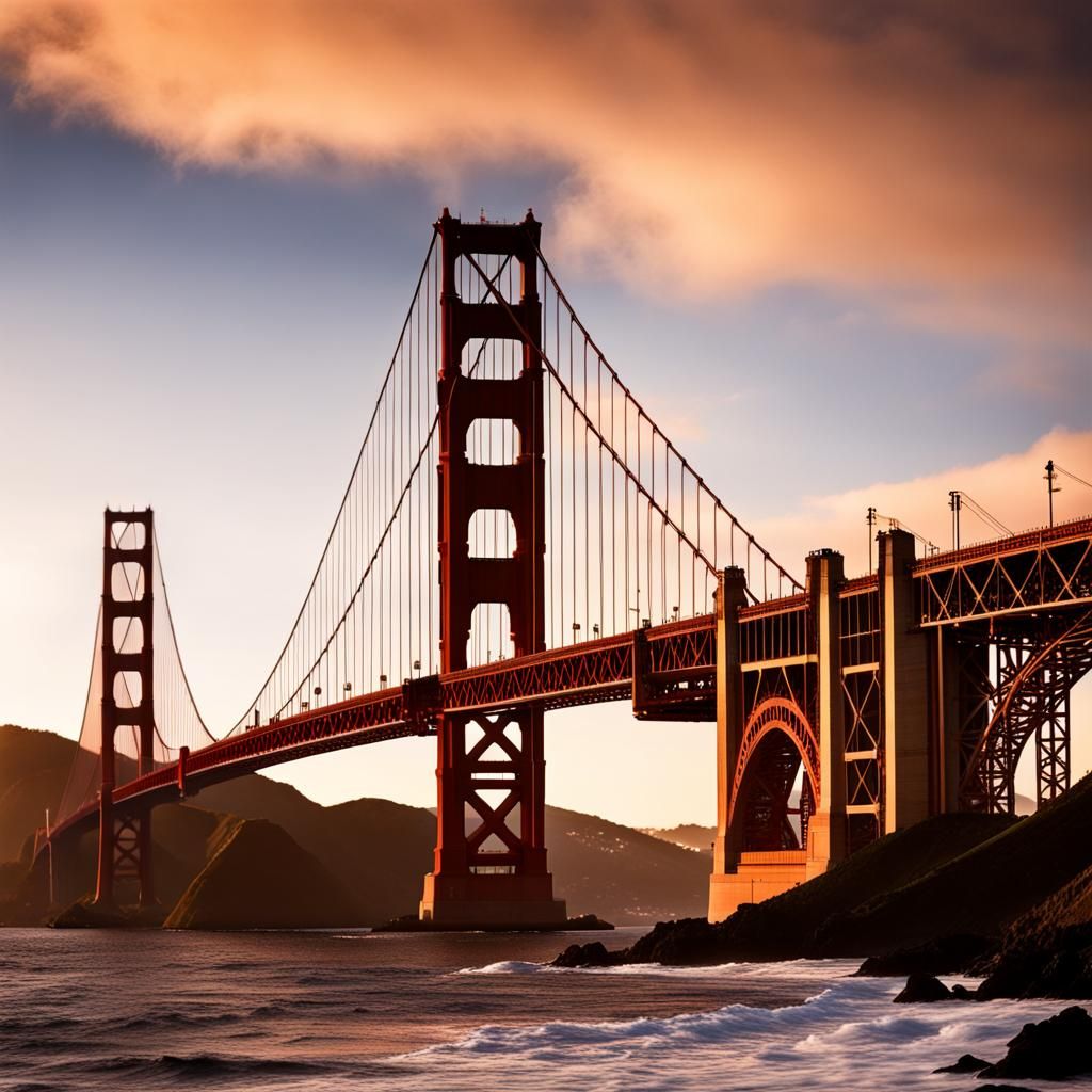 Side view golden gate bridge at sunset