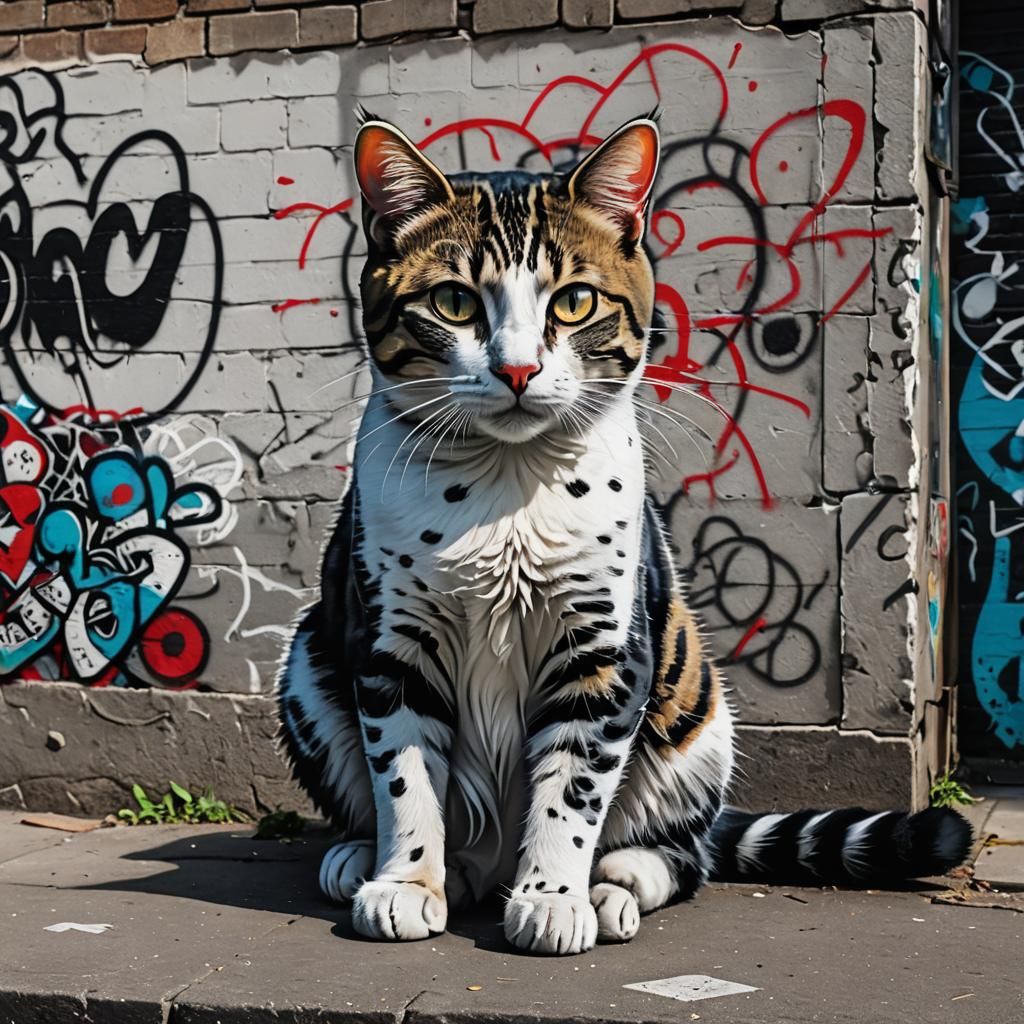 Cat Blends into Street Art Graffiti Murals