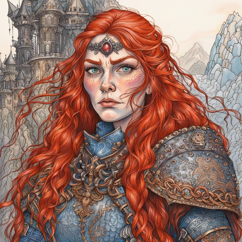 Female Dwarven Warrior Portrait in Fantasy Style