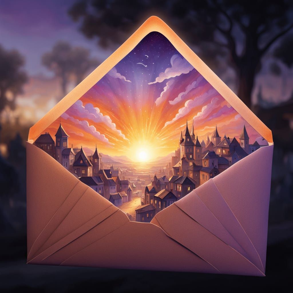 Magic Envelope Reveals Luminous Sunset Town