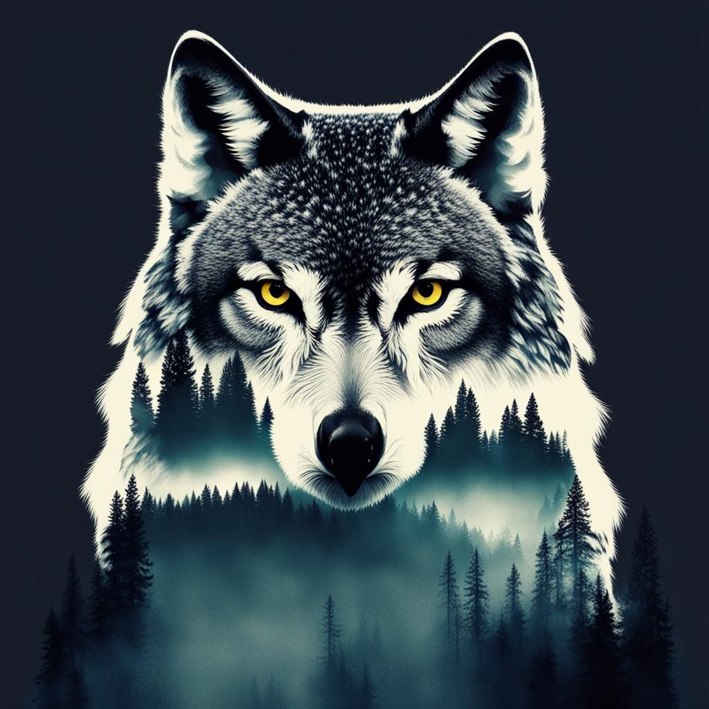 Wolf and Owl Double Exposure Art