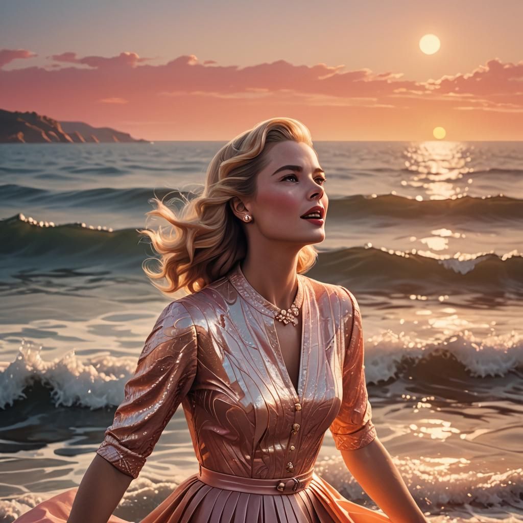 Grace Kelly Sings at Sunset in Digital Illustration