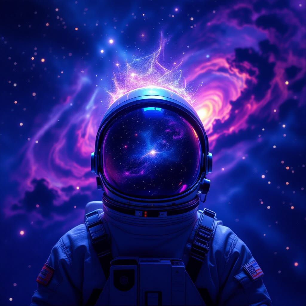 Astronaut Adrift in Cosmic Void with Starlight Crown