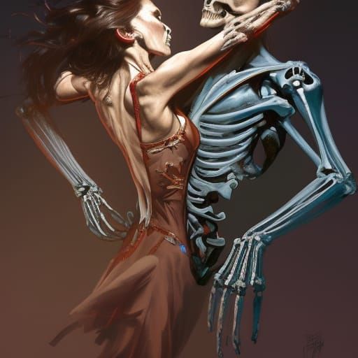 Skeletons Dancing: Detailed Art Nouveau Portrait
