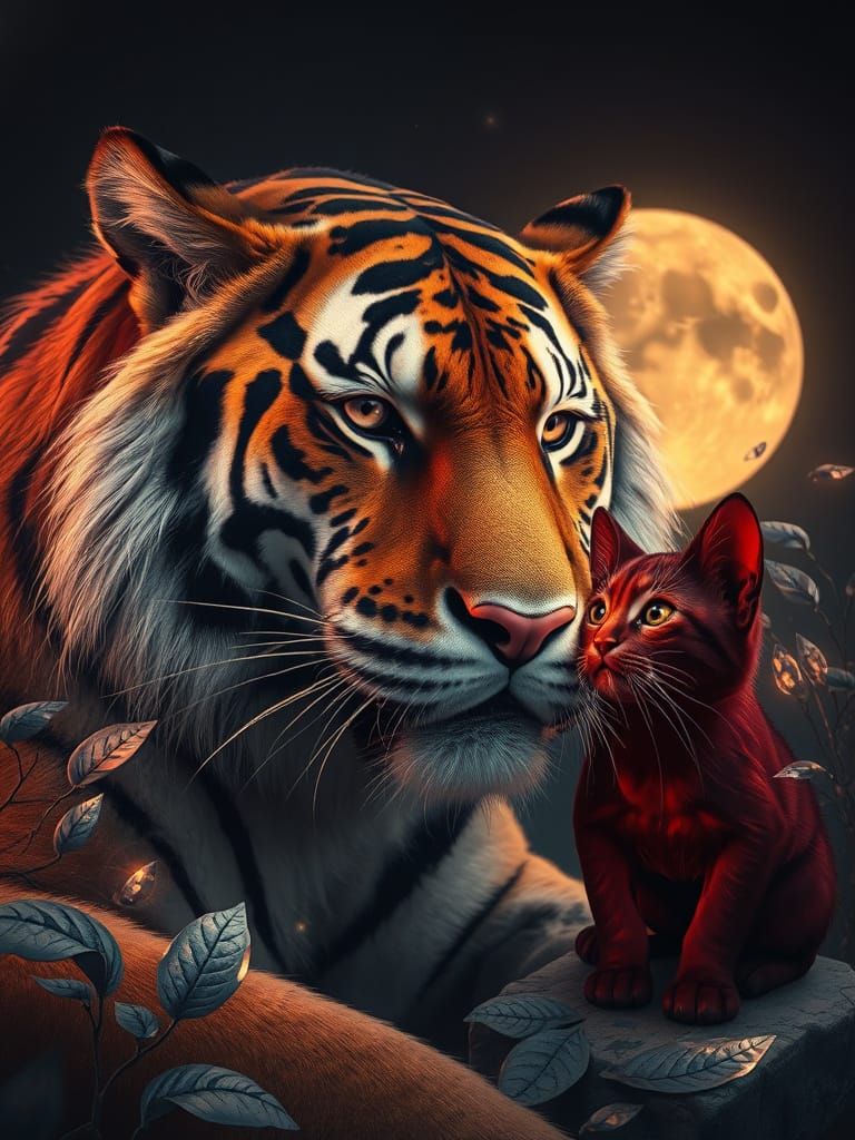 Regal Tiger in Futuristic, Dreamlike Landscape