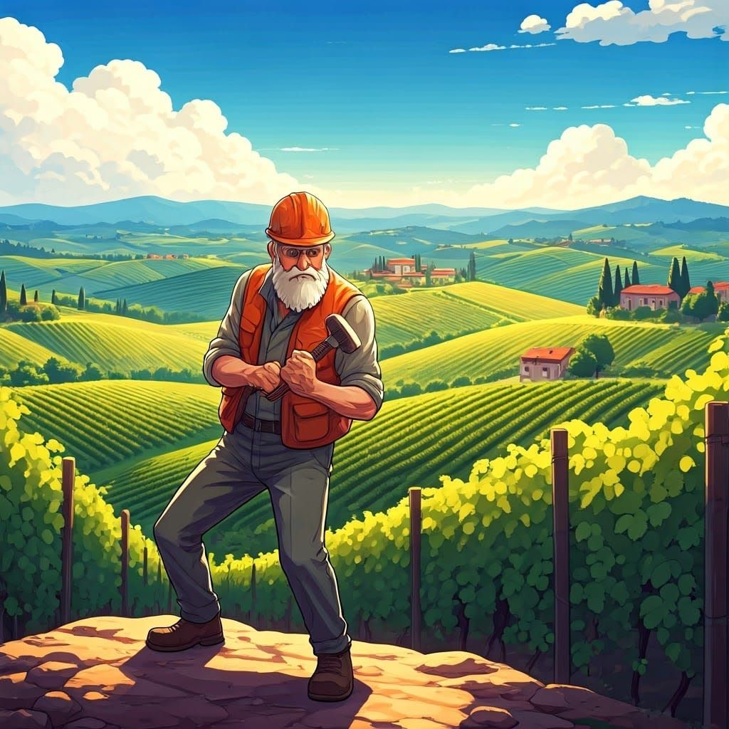 Anime Geologist Strikes Rock in Vineyard Landscape