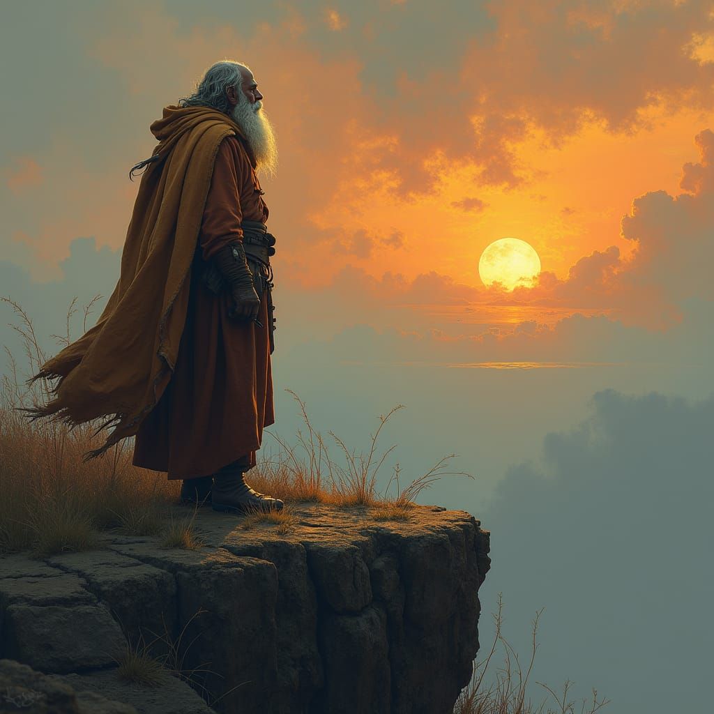 Father's Sunset Vigil: Evocative Digital Art