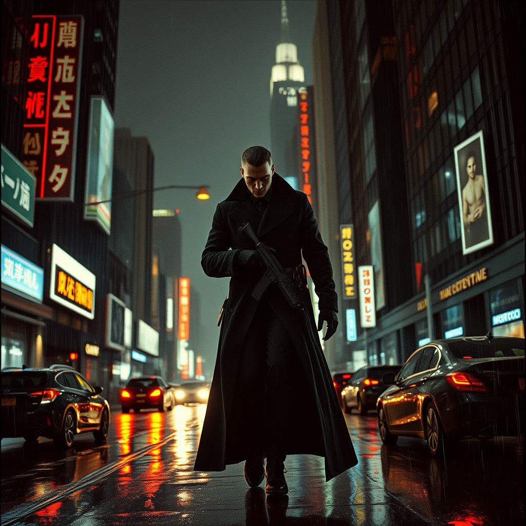 Vampire Hunter Patrols Rain-Soaked City in Noir Style