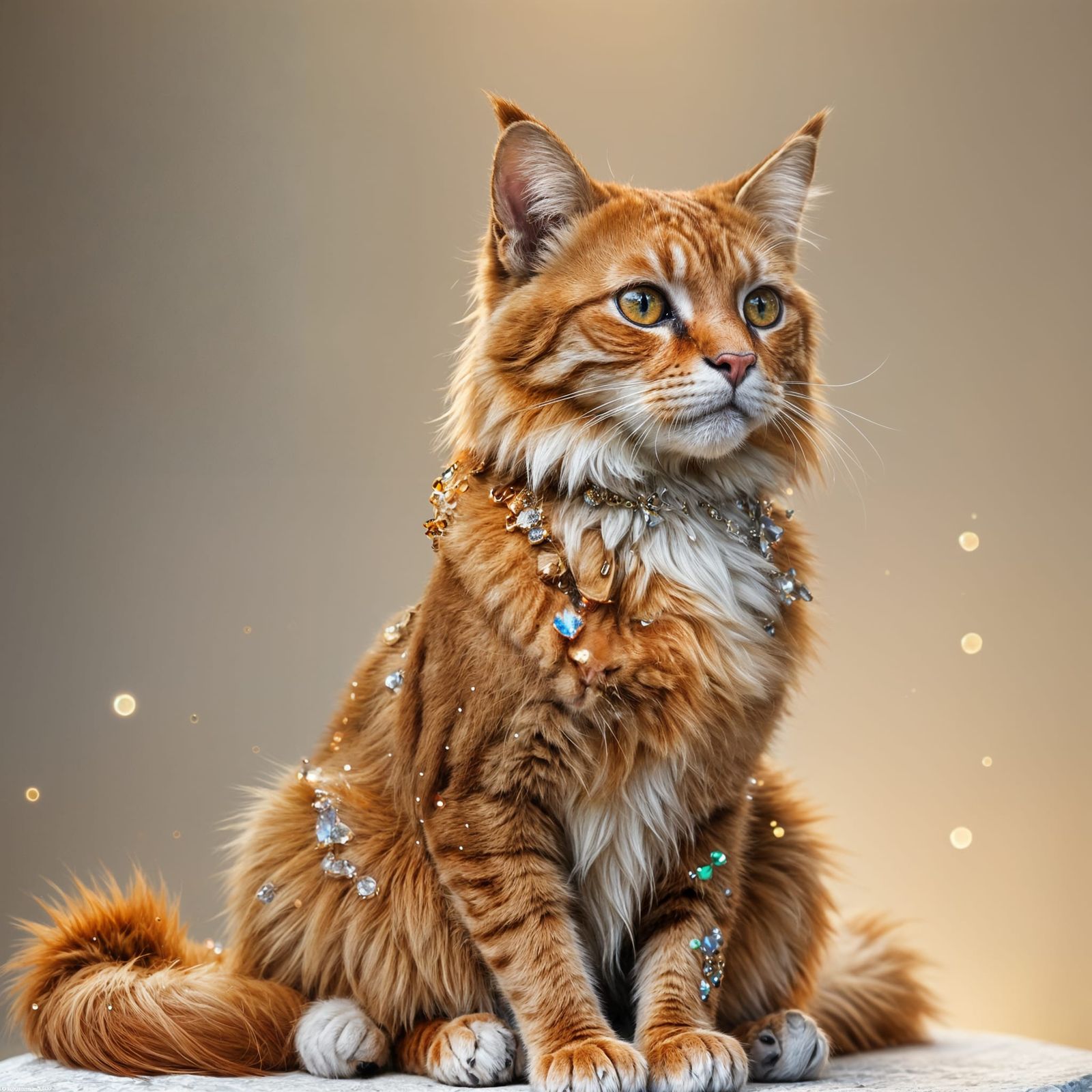 Bejeweled Orange Cat Portrait in Detailed Digital Art
