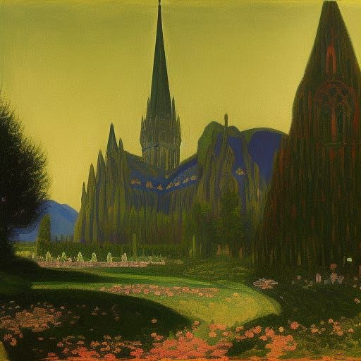 Gothic Temple at Crossroads: Expressionist Art