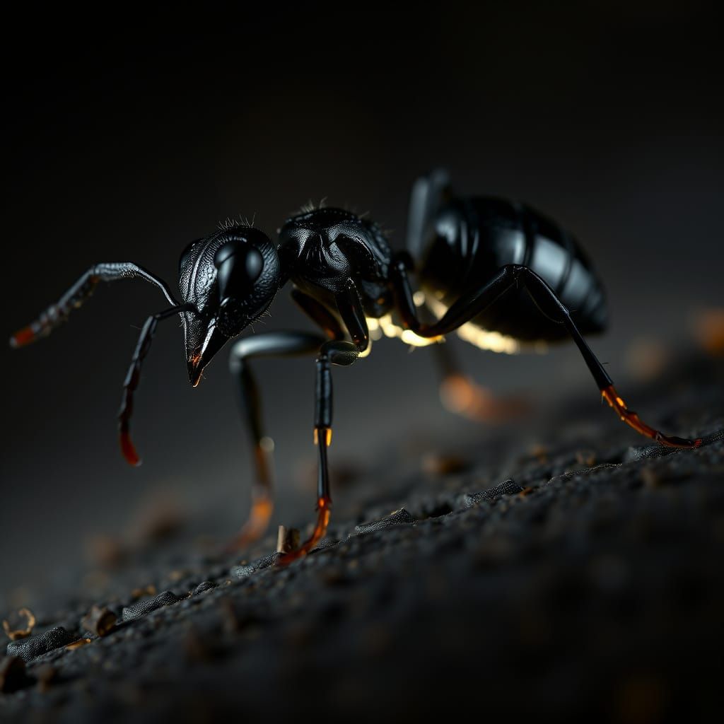 Dramatic Black Ant Macro in Cinematic Realism