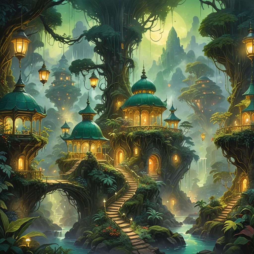 Ethereal Fantasy Colony Amidst Lush Jungle