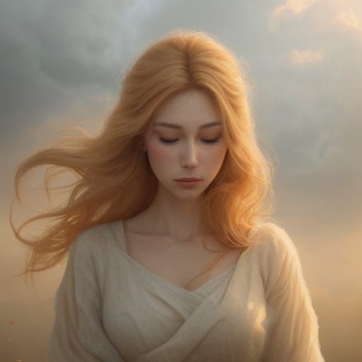 Divine Woman Sneeze in Soft Focus, Vibrant Oil Painting Styl...