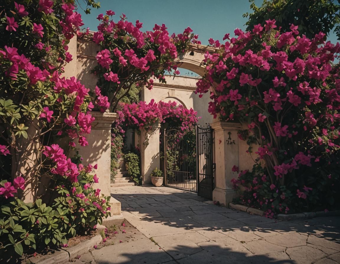 Bougainvillea by Italian Gate: Cinematic Film Still