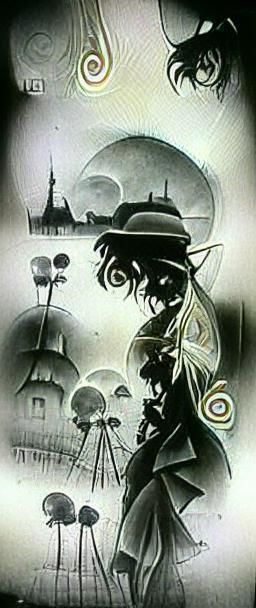 Chibi Character in Film Noir Art Nouveau Style