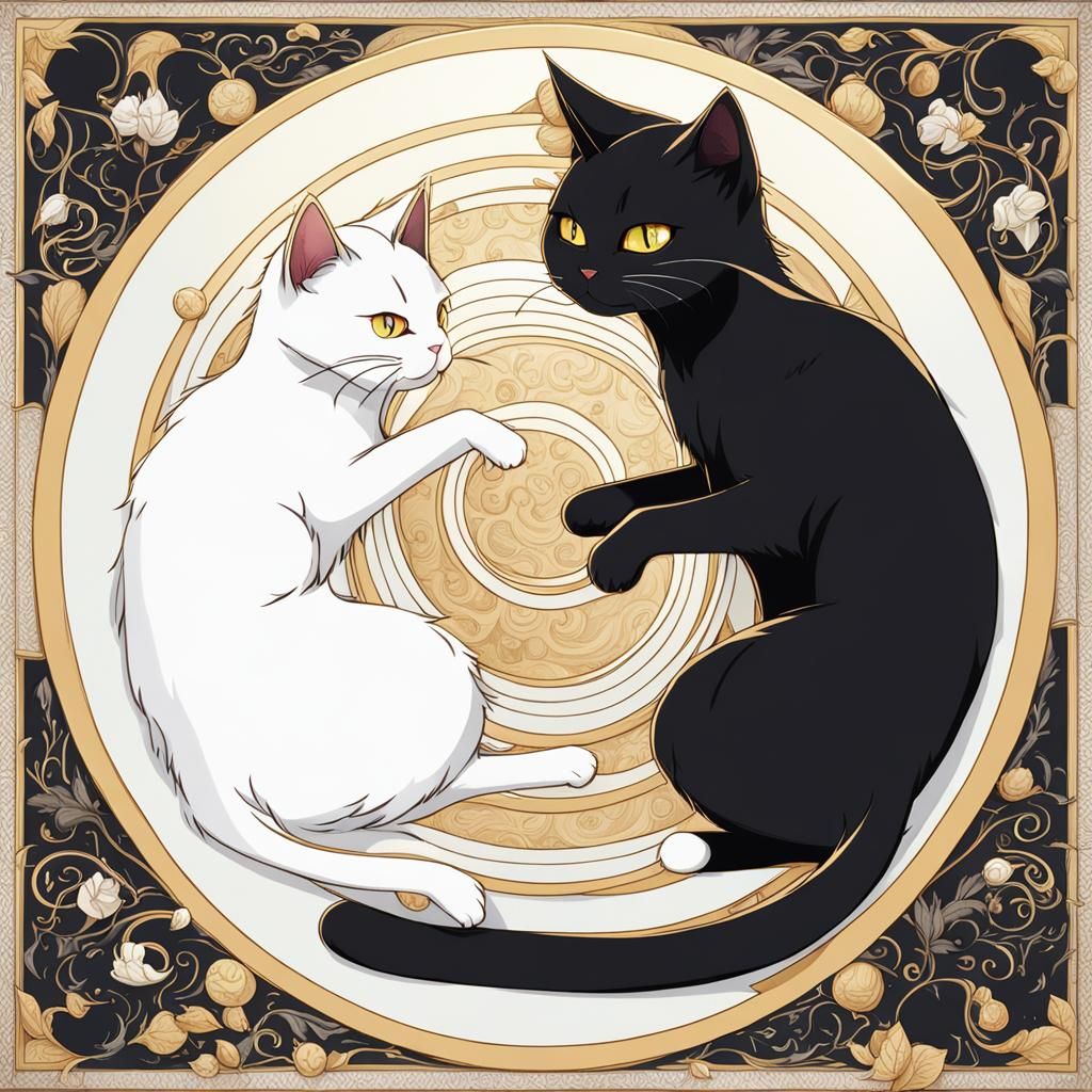 Yin Yang Cats in Anime Style