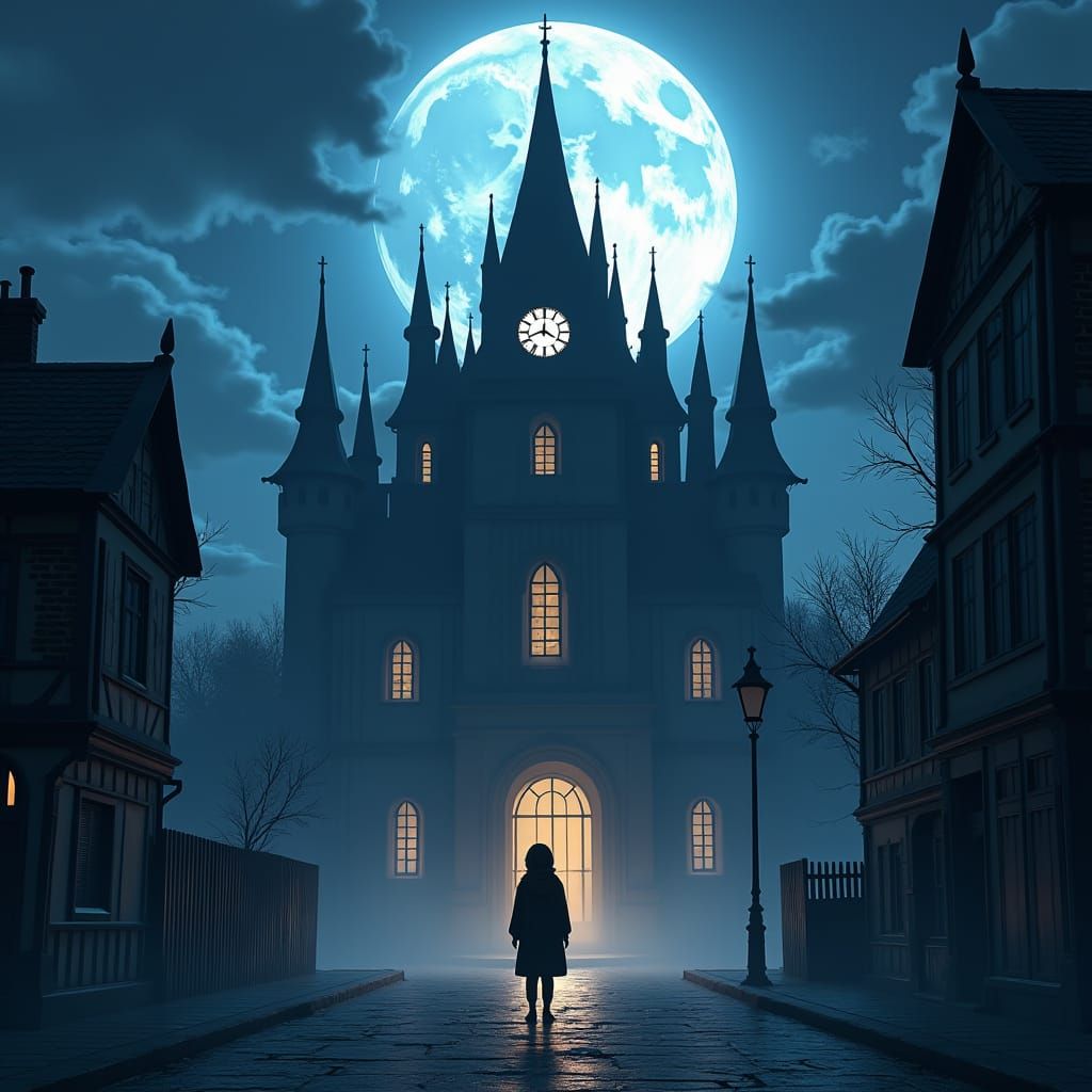 Ominous Haunted House at Midnight in 3D Anime Style