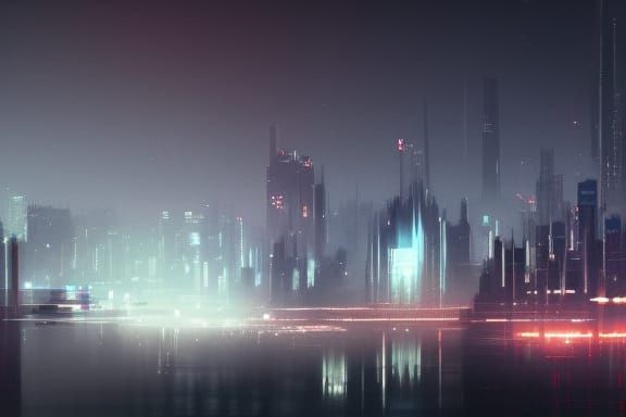 Abstract Cityscape at Night in Digital Art Style
