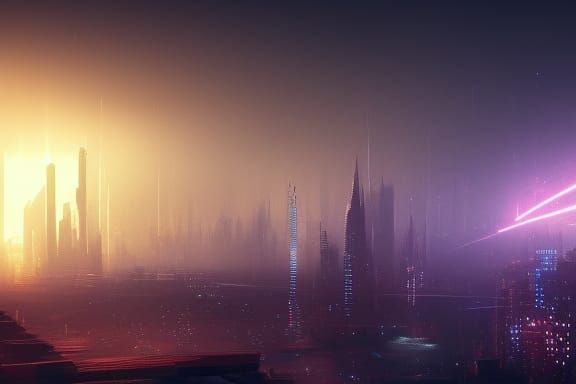 Abstract Cityscape at Night in Volumetric Lighting