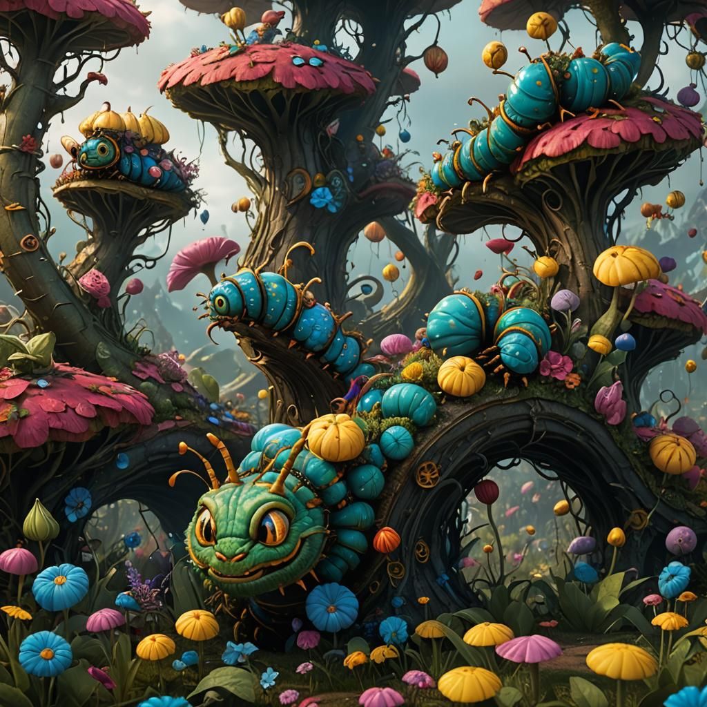 Caterpillar from Alice in Wonderland: Detailed Matte Paintin...