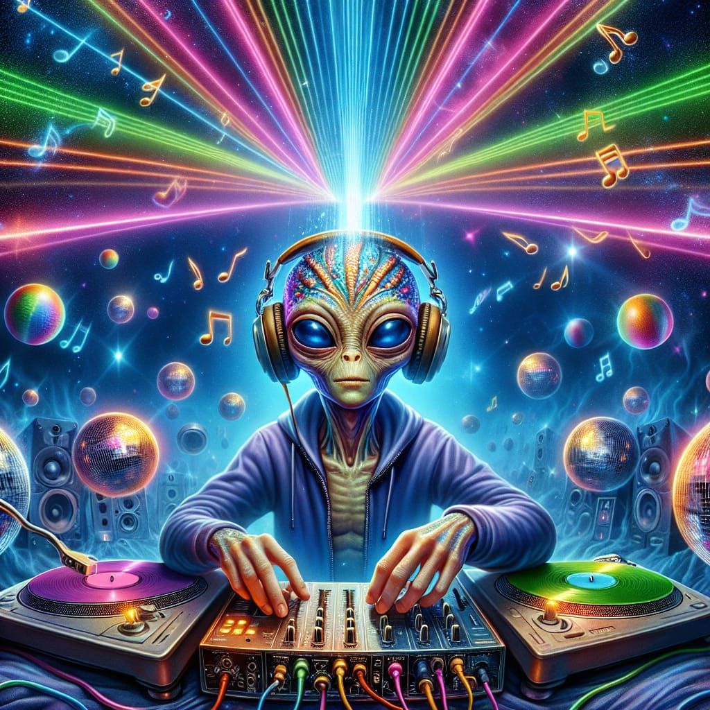 Surreal Alien DJ in Laser Light Show