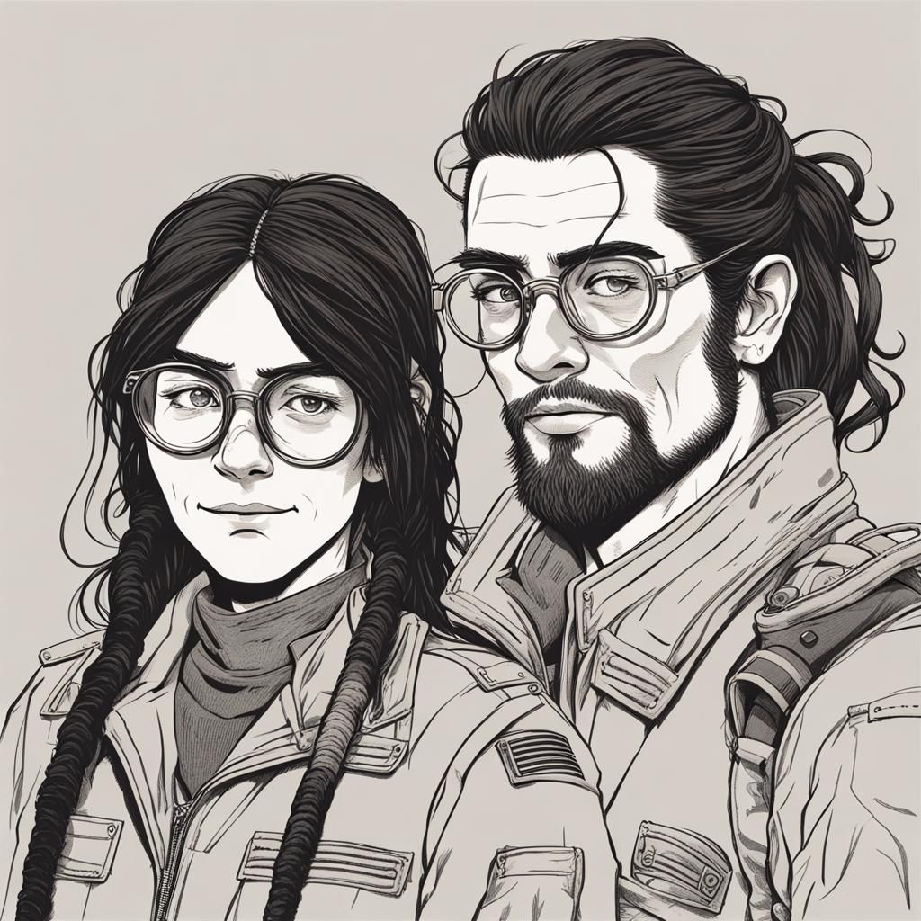 Tanned Woman and Red-haired Man in Flightsuits