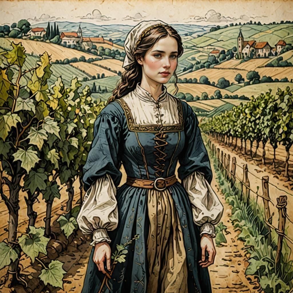 Medieval Occitan Woman in Vineyard, Renaissance Style