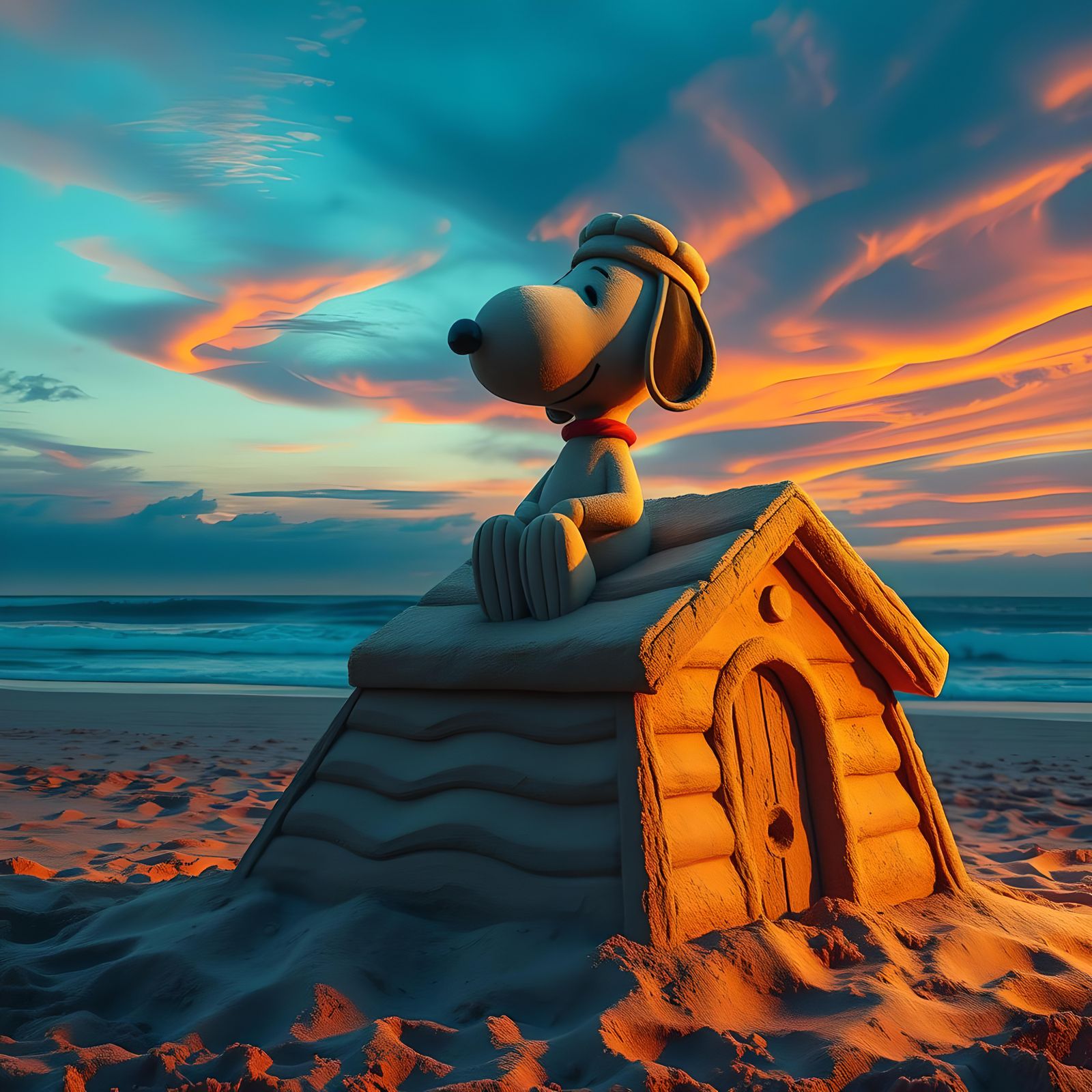 Sand Sculpture of Snoopy on Doghouse