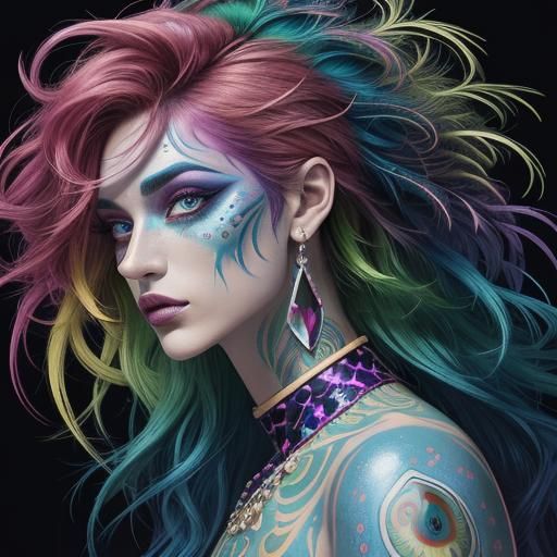 Rainbow Woman Portrait in Fauvism Style