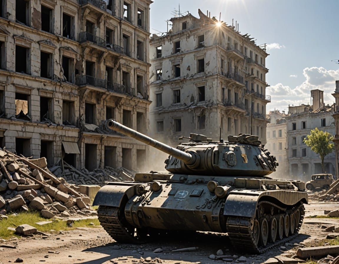 War-Torn Metropolis in Radiant Sunlight