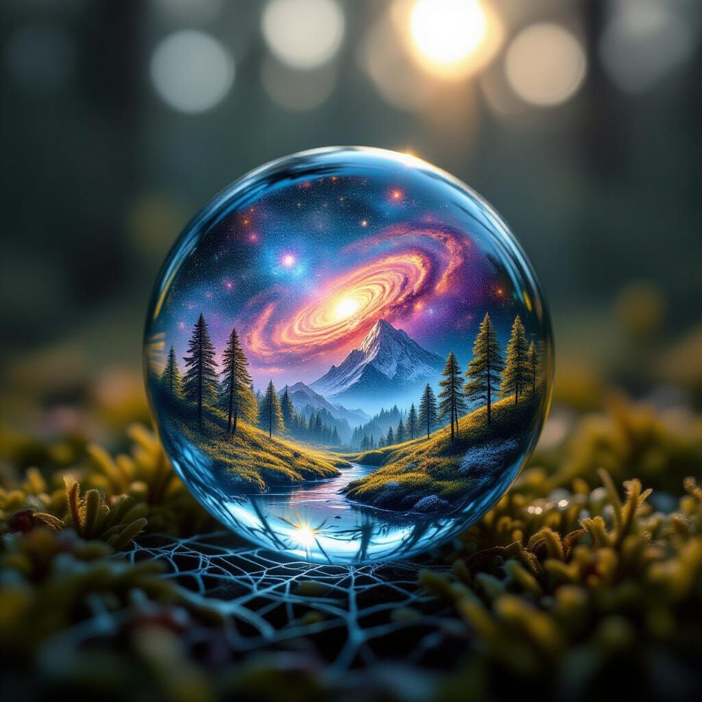Cosmic Miniature World in Dewdrop Reflection