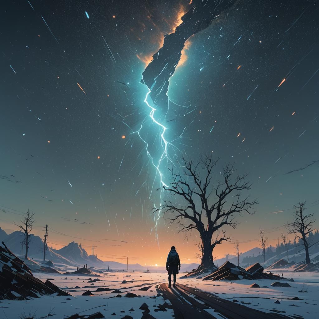 Ethereal Light: Dark Fantasy Starry Landscape