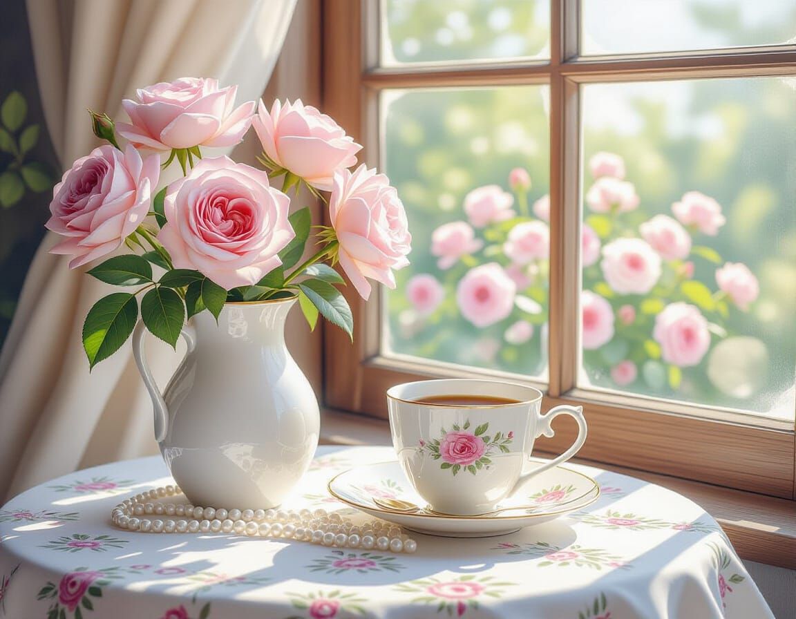 Roses and Pearls in Empire Style Watercolor