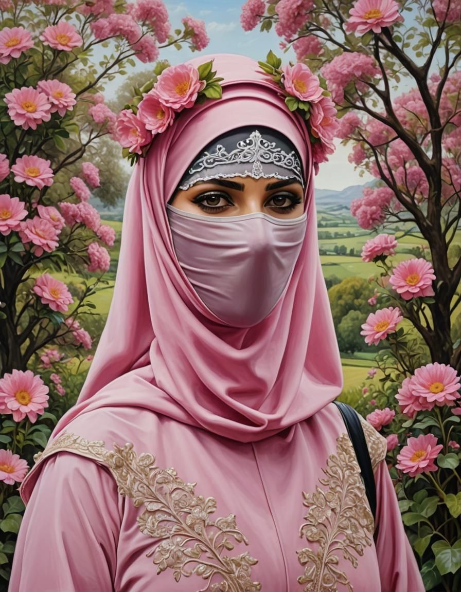 Portrait of Niqabi Woman in English Landscape