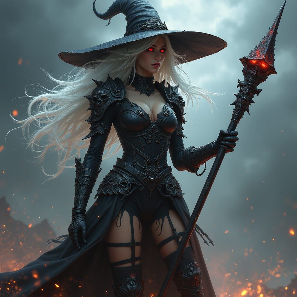 Surreal Dark Fantasy Witch Warrior in Gothic Horror Style