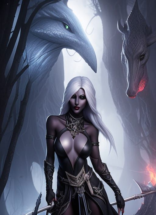 Gothic Dark Elf Goddess in Hyper-Detailed Digital Art