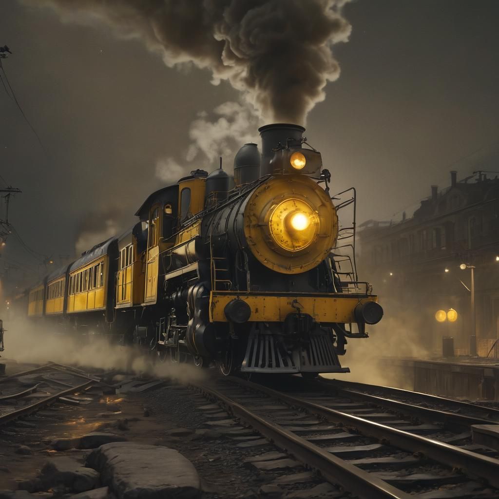 Night Train on the Tracks: Cinematic Concept Art