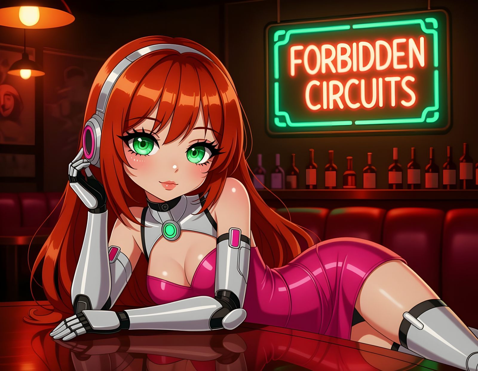 Robot Girl in Speakeasy, 2D Cartoon Art