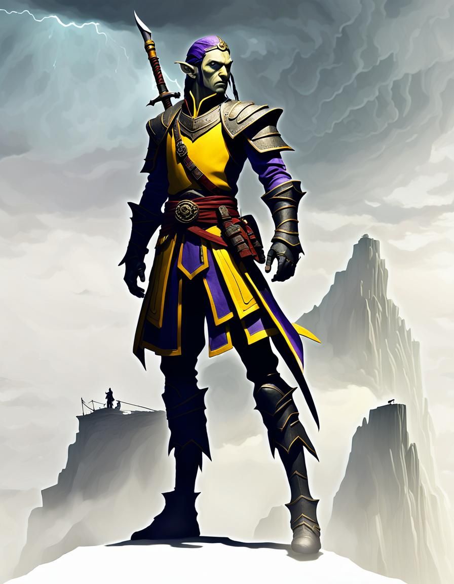 High Elf Pirate Ninja Assassin on Misty Cliff