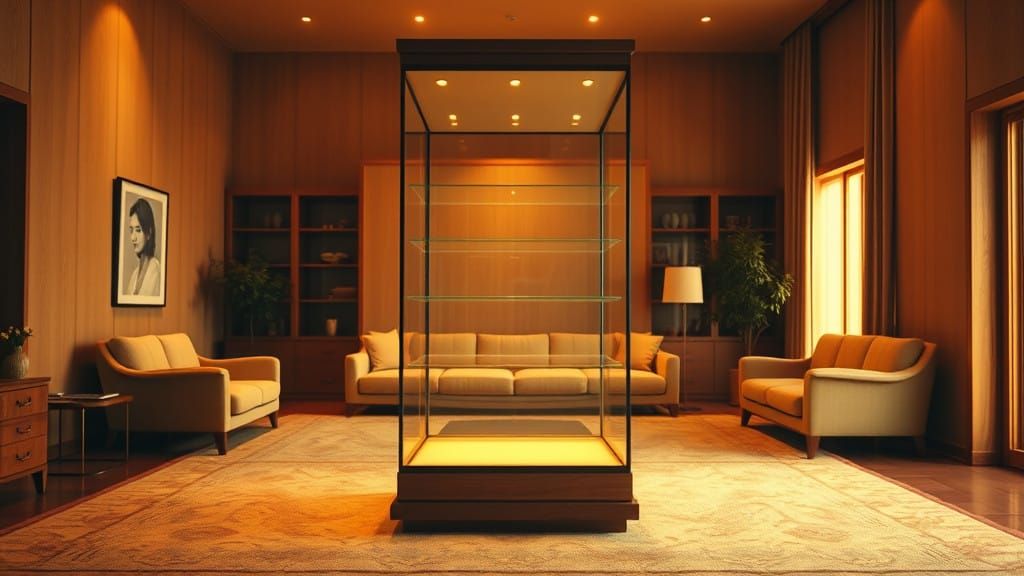 Midcentury Elegance Waits for a Woman to Enter a Stately Gla...