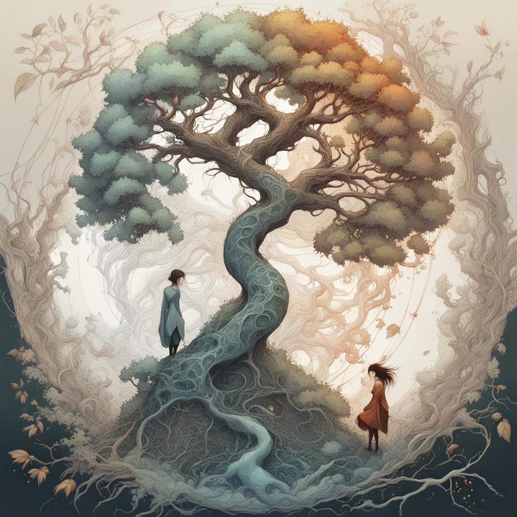 Detailed Yin Yang Tree Digital Painting