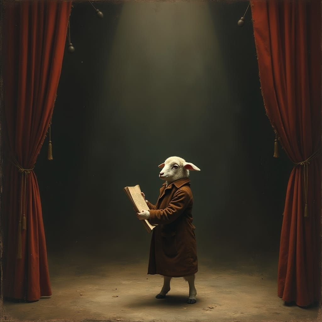 Melancholic Lamb Awaits Stage Debut: Edward Hopper Style